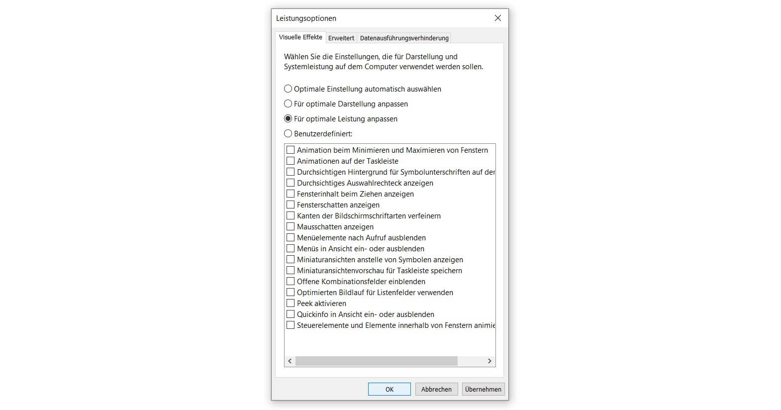 Visuelle Effekte von Windows deaktivieren und PC aufräumen