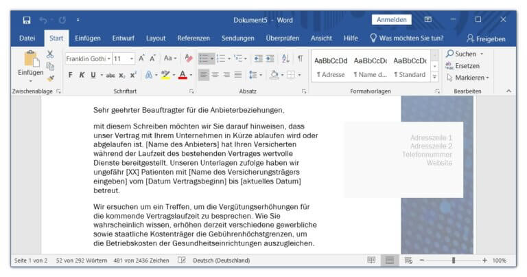 Word Briefvorlage erstellen in wenigen Schritten - keyportal.de