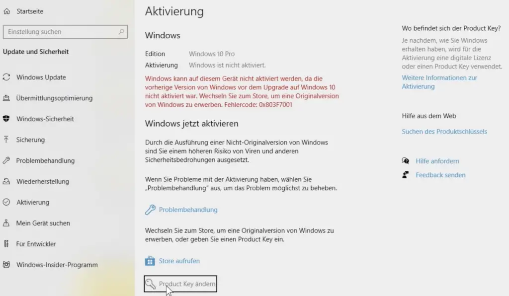 windows 10 aktivierung produkt key aendern klicken